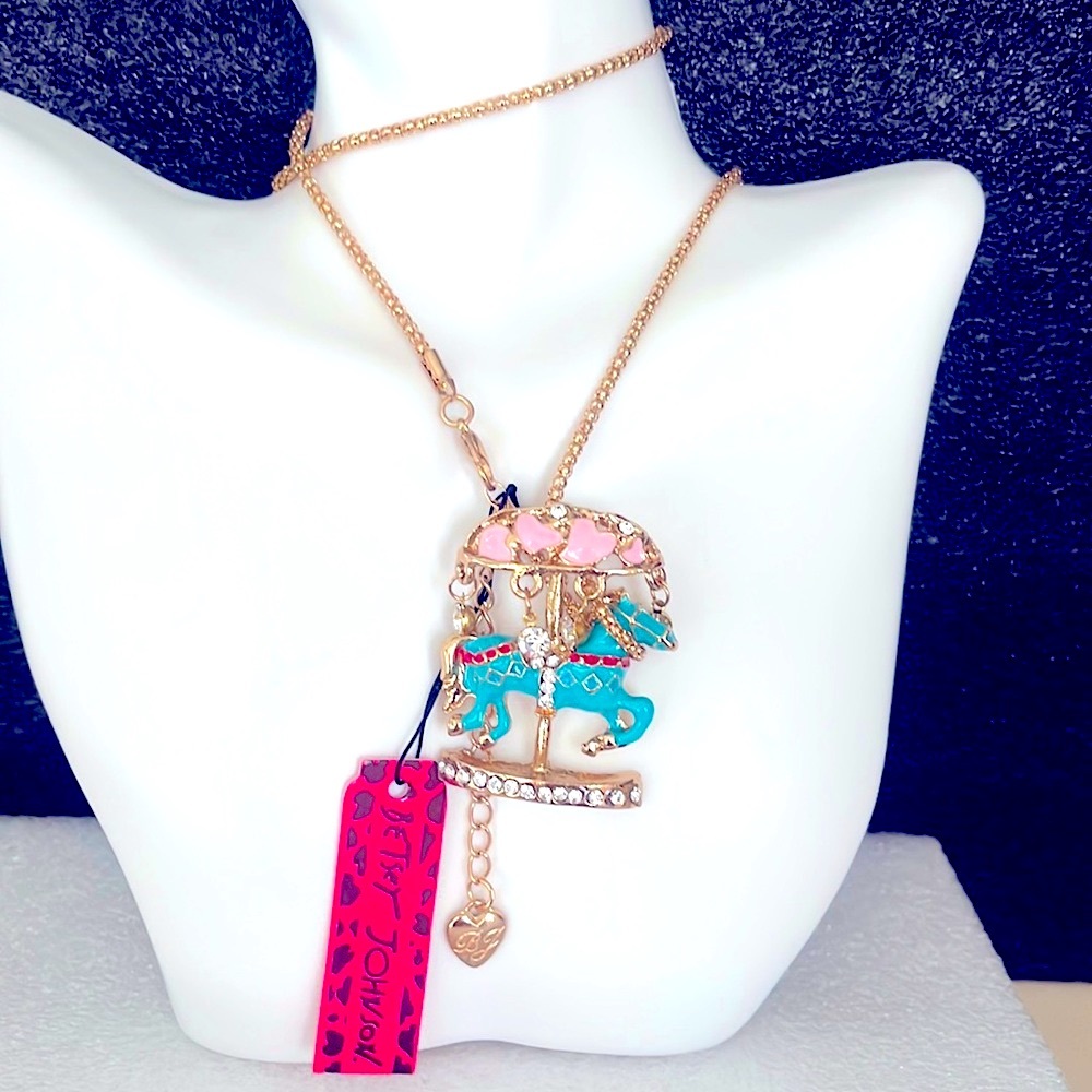 Betsey Johnson Blue Carousel Pendant Necklace
